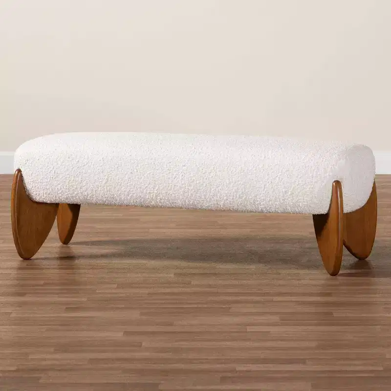Baxton Studio Vinicio Boucle Accent Bench Cream/Walnut Brown