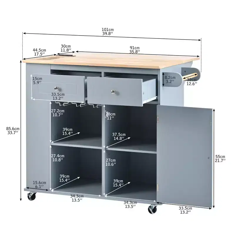 PexFix Kitchen Island with Power Outlet Kitchen Storage Island with Drop Leaf & Wine Rack & Adjustable Storage for Home Kitchen Dining Room Blue