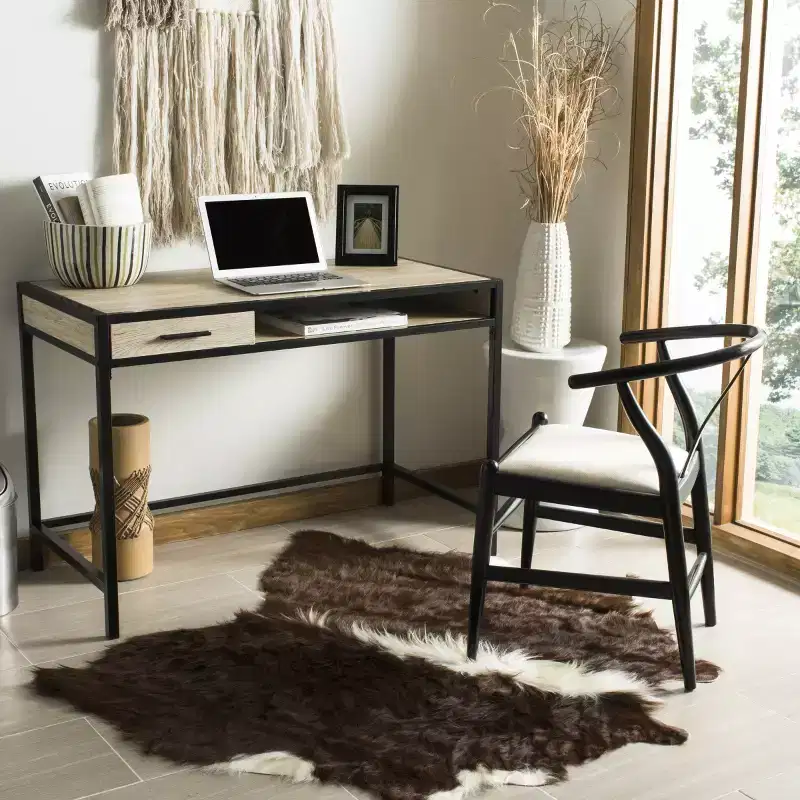 Alan 1 Drawer 1 Shelf Desk - DSK2205 - Rustic Brown/Black - Safavieh