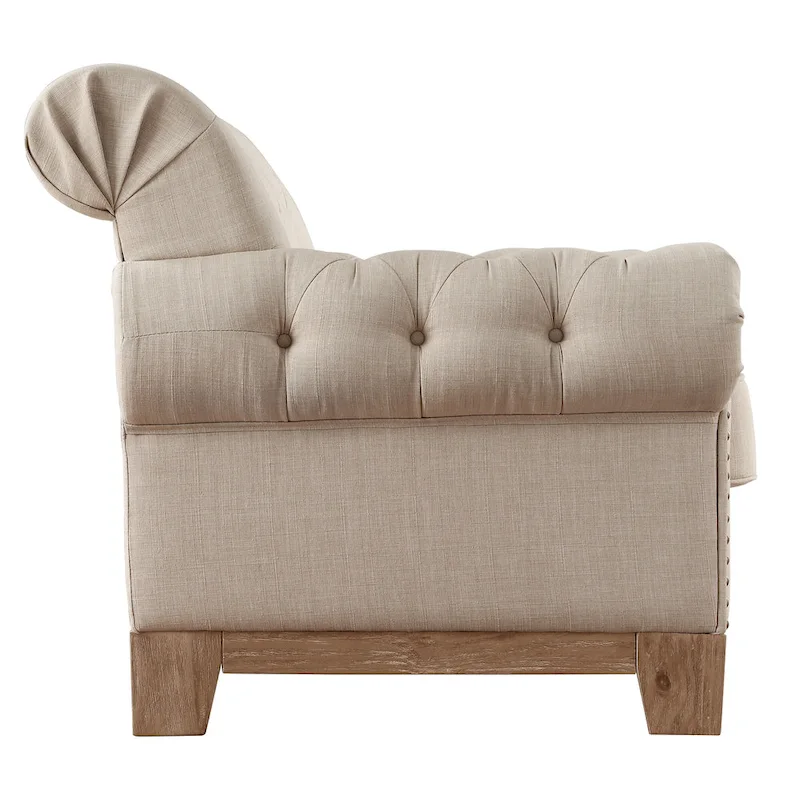 Tufted Scroll Arm Accent Chair with Nailhead Trim