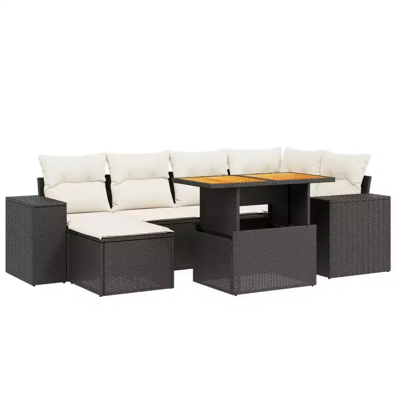 vidaXL Patio Sofa Set with Cushions Outdoor Furniture 7 Piece Poly Rattan