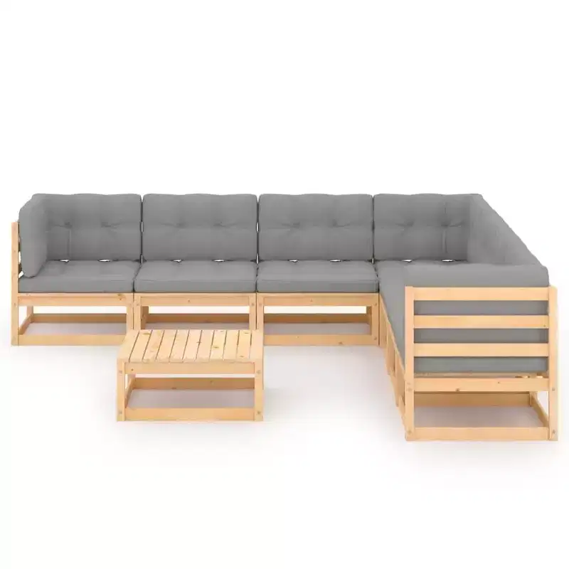 vidaXL Patio Furniture Set 8 Piece Outdoor Sectional Sofa Solid Wood Pine