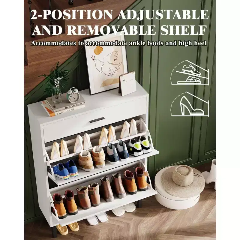 Shoe Storage Cabinet for Entryway, Free Standing Shoe Organizer with 2 Flip Drawers, Hidden Shoe Rack Storage Organizer