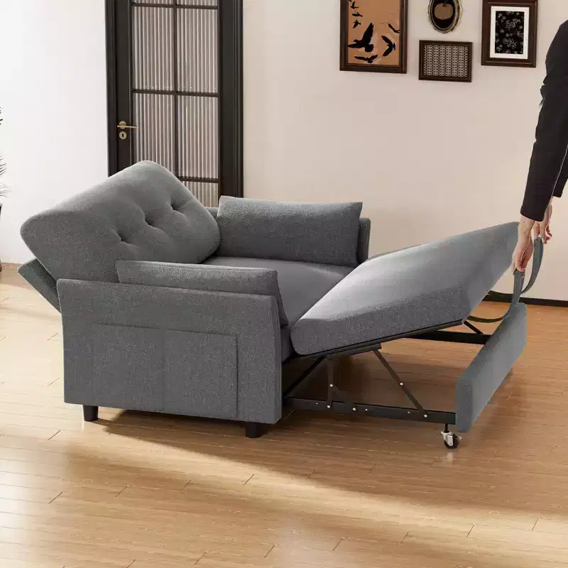 Dyonery Chenille Sleeper Sofa Bed, 3-in-1 Pull Out Loveseat with 5-Position Reclining Backrest, Side Pocket & Tool-Free Assembly
