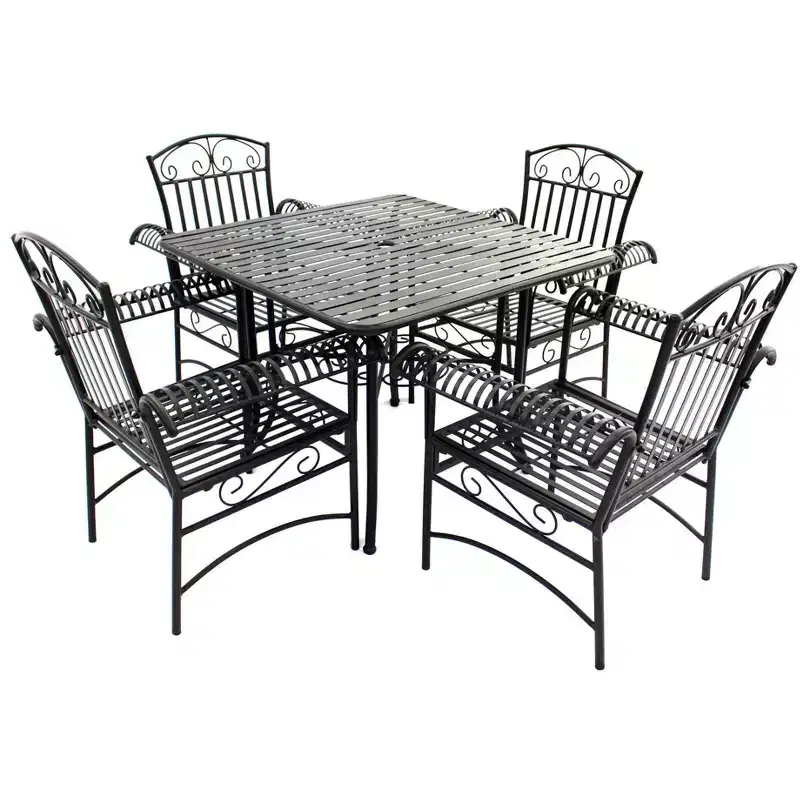 Courtyard Casual Black Steel French Quarter Outdoor 5 pc Dining Group