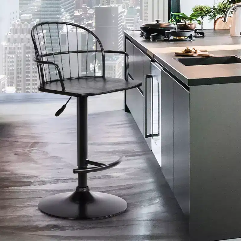 Adjustable Metal Barstool with Arms and Low Back, 34.5–40