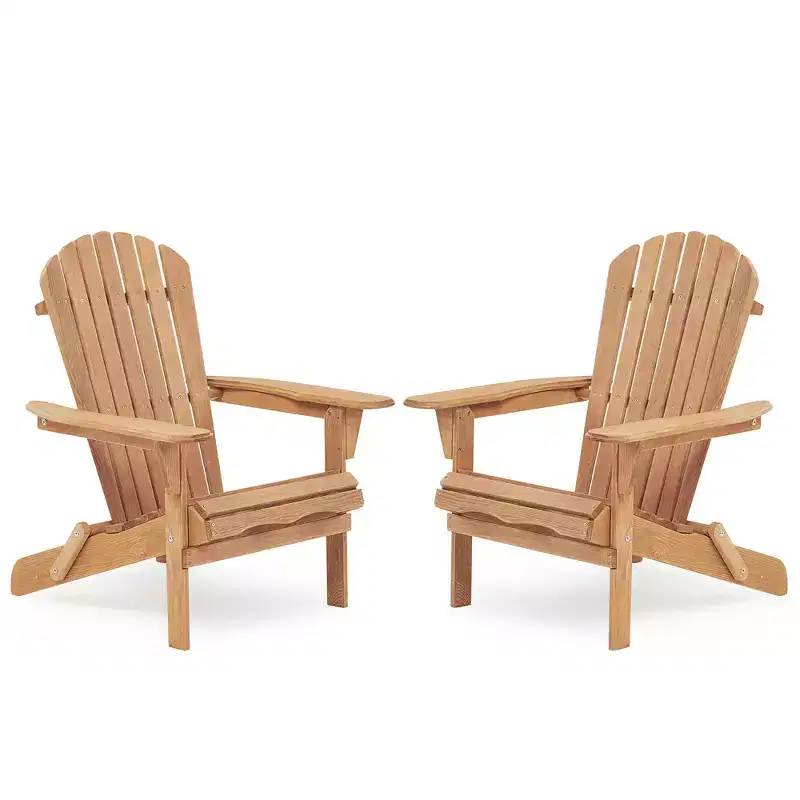 CLIHOME Set of 2 Folding Adirondack Chair, Solid Wood Lounge Patio Chair for Garden Outdoor