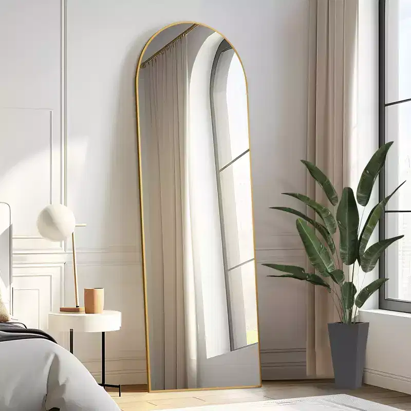 MAYEERTY 69 inch Full Length Mirror Arched Aluminum Alloy Frame Floor Mirror Freestanding with Bracket Gold