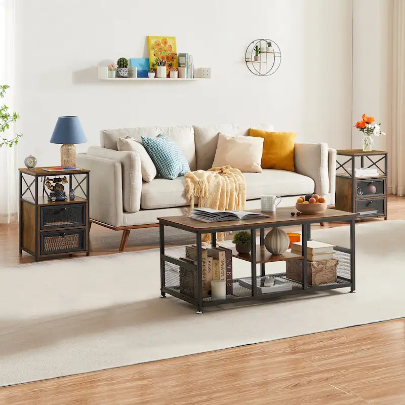 Taomika Modern Nightstands, Coffe Table, Coffe Table Sets, 5 Options, Brown