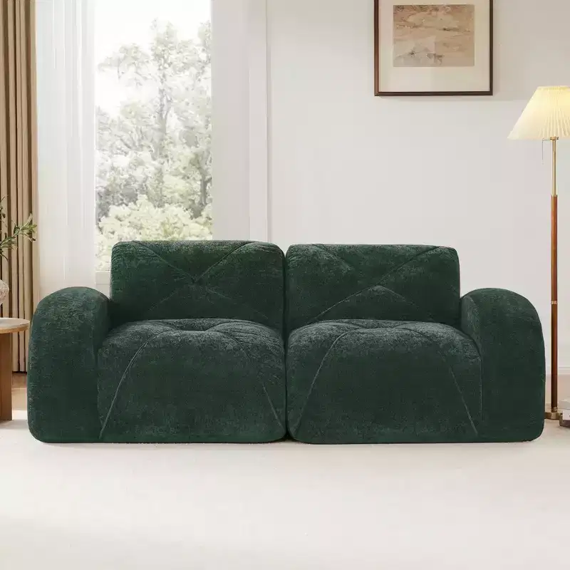 Clihome 2-Seater Tufted Sofa Couches with boneless Sofa,Soft Velvet Fabric,Bottom Anti-Slip Design,32D High Density Sponge,Ergonomic Design Bottom