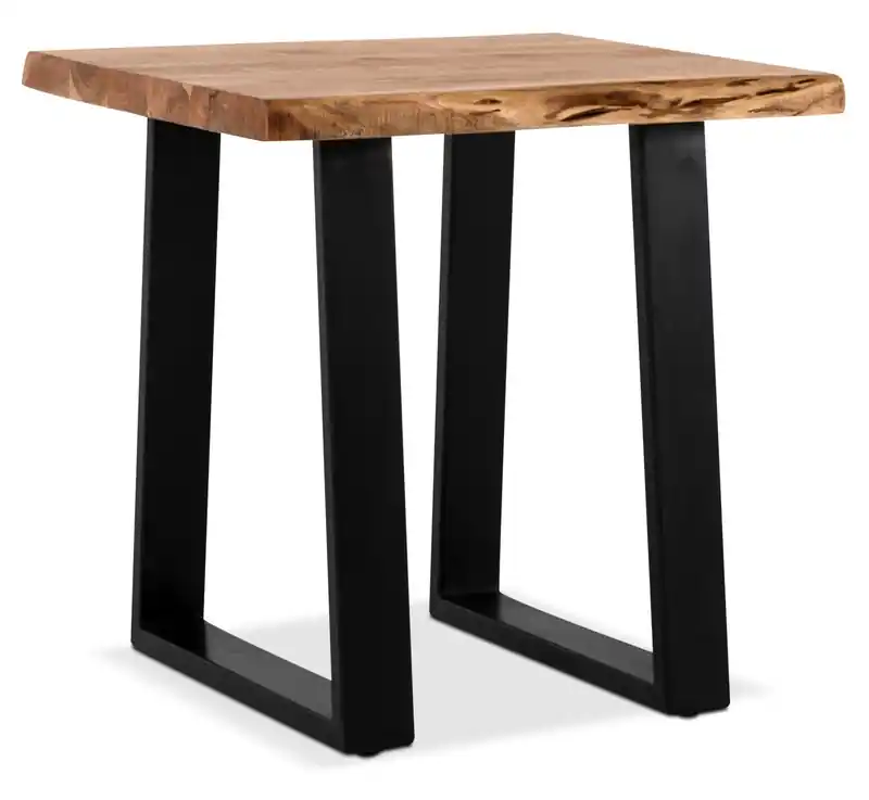 24 Rustic End Table - Brown and Black with Iron Legs