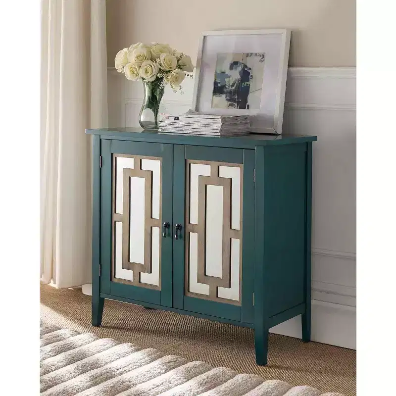 Kings Brand Antique Blue Buffet Server Cabinet / Console Table, Mirrored Doors