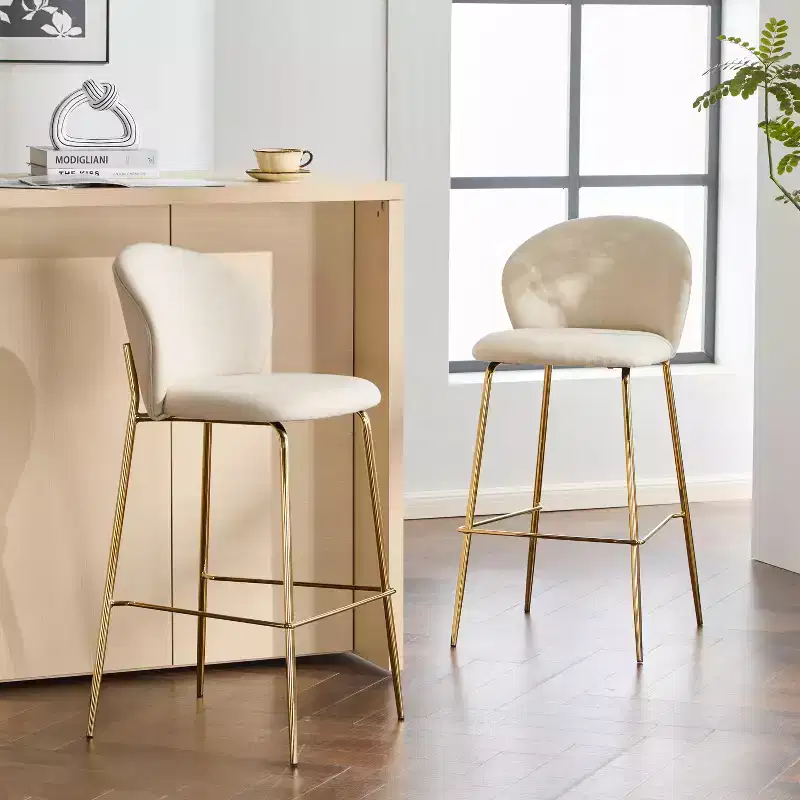 Christopher Knight Home Valeska Contemporary Upholstered Bar Stool with Gilded Metal Legs (Set of 2)