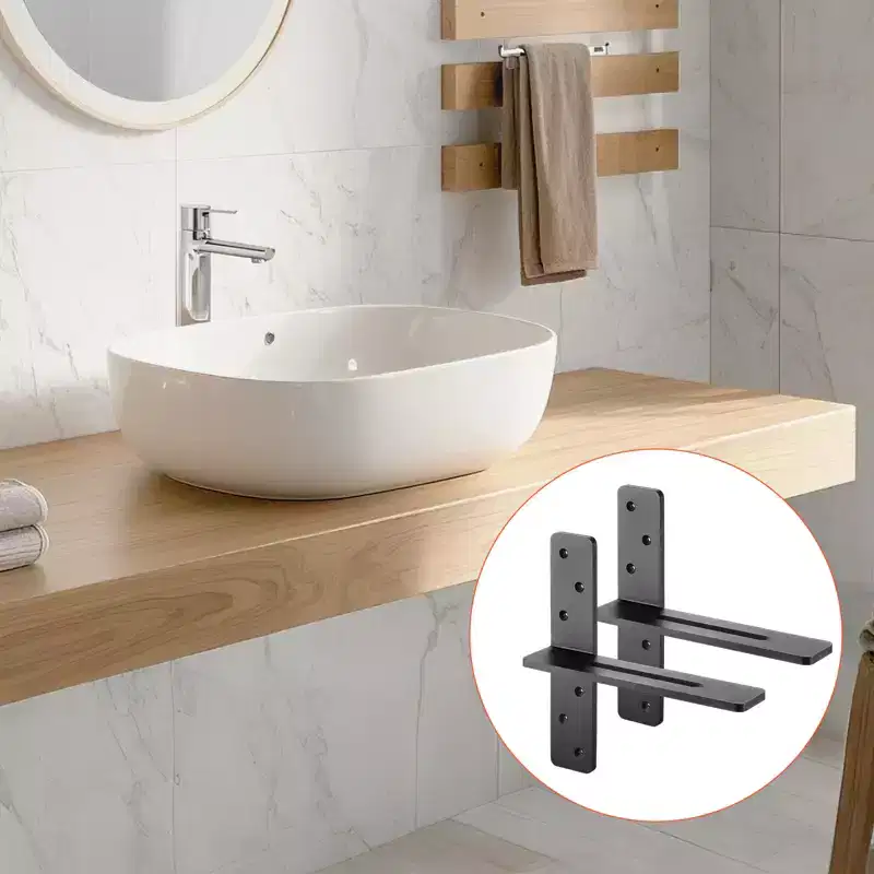 T Shelf Brackets, Set of 2, 200 lbs Capacity, Solid Steel, Black, 12x2.89x12