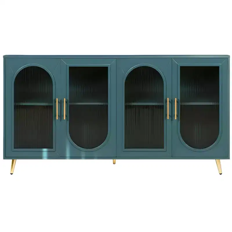 HomeRoots 60 Teal Blue Ribbed Texture Sideboard with Four Doors