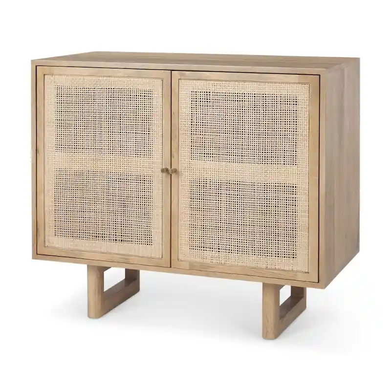 Light Brown Solid Wood Accent Cabinet with Cane Doors