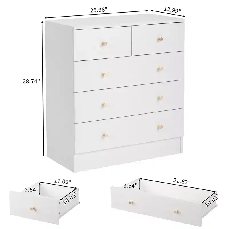 5-Drawer White Particle Board 25.98in. W Chest of Drawer
