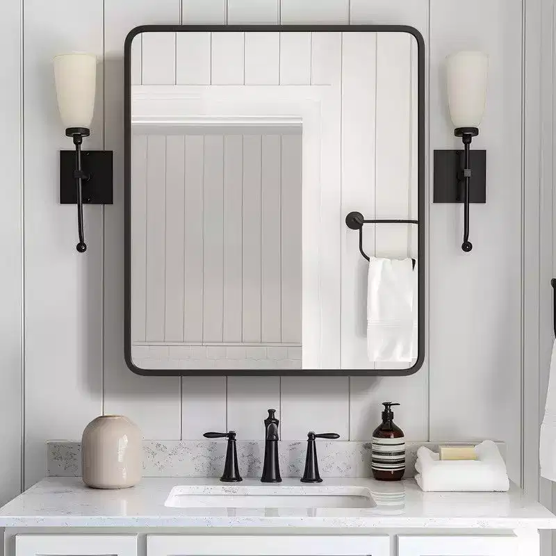 30 x 24 Bathroom Cabinet with Mirror Stainless Steel Frame and 2 Adjustable Shelves Wall Medicine Cabinets Mirrors Rectangle Recessed Black
