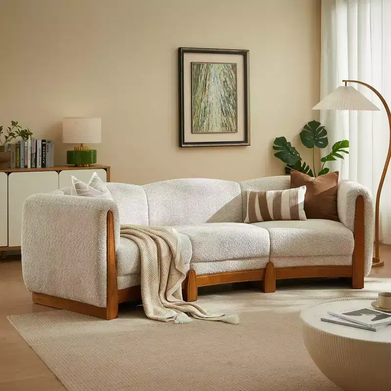 106.5-Inch Modern Curved Boucle Upholstered Sofa