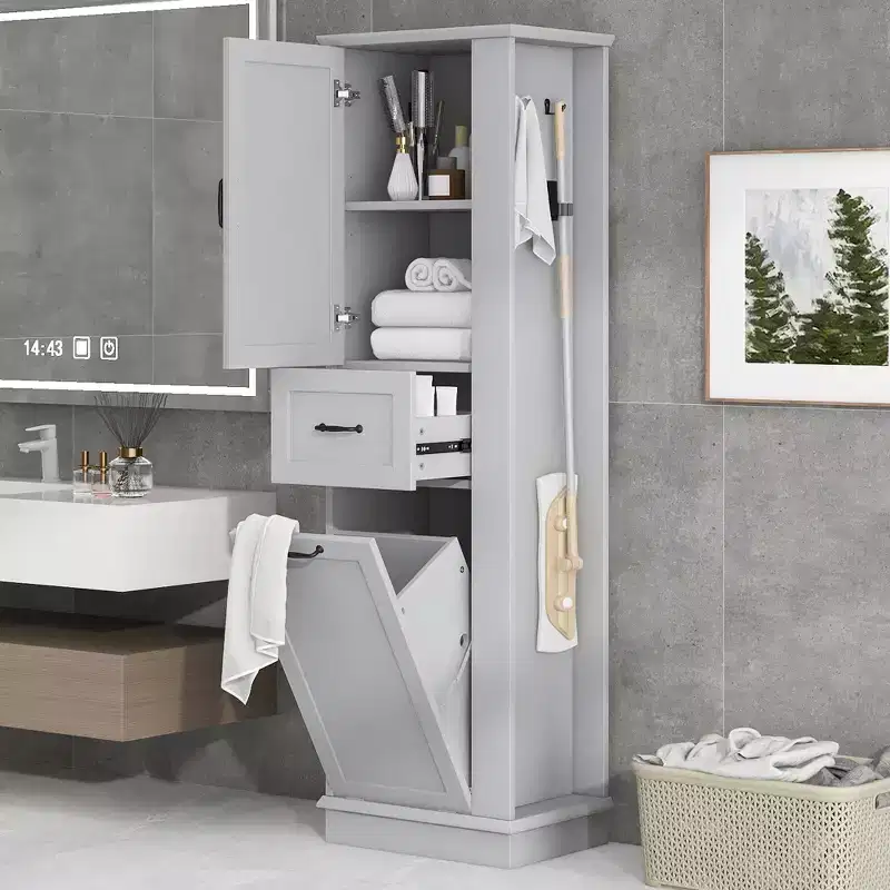 Whisen Tall Storage Cabinet with Tilt-Out Compartment & Adjustable Shelves