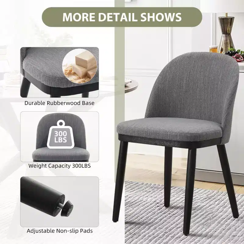 Set of 2 Upholstered Armless Dining Chairs with Curved Backrest