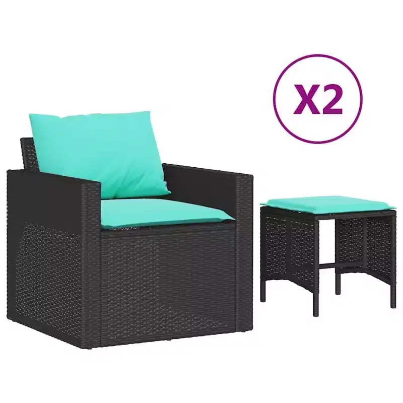 vidaXL Patio Sofa Set with Cushions Outdoor 4 Piece Poly Rattan Brown/Gray/Black