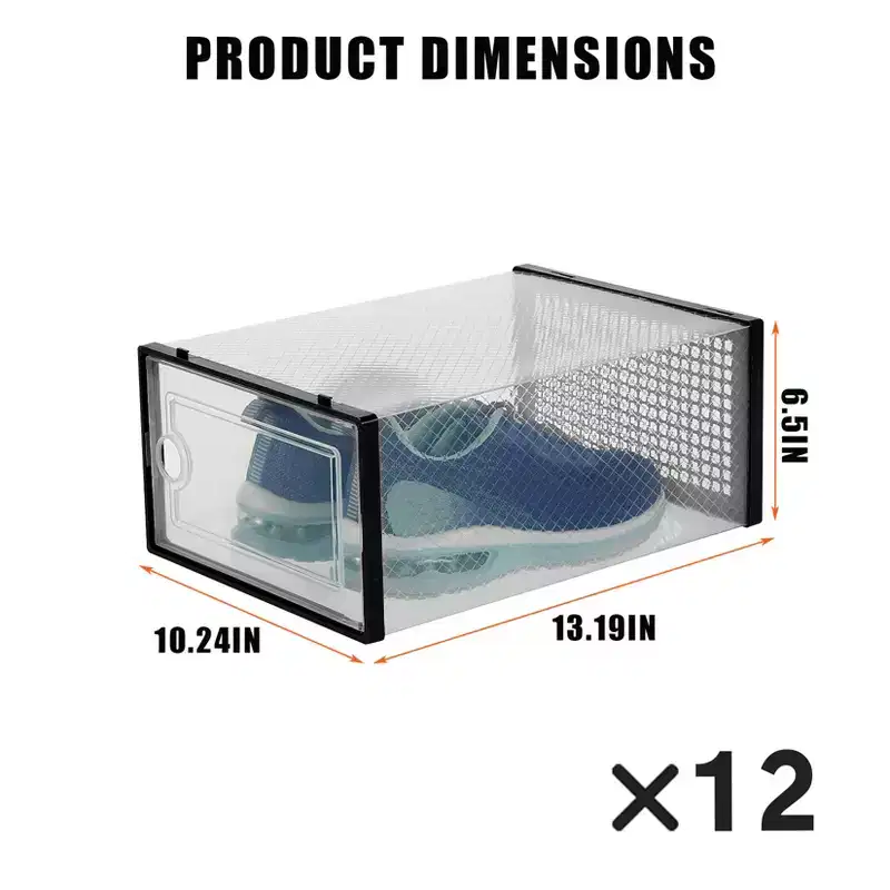 12-Pack Extra-Large Clear Plastic Storage Bins with Stackable Design and Durable Lids for Organizing Shoes, Toys, and Closet or Under-Bed Storage