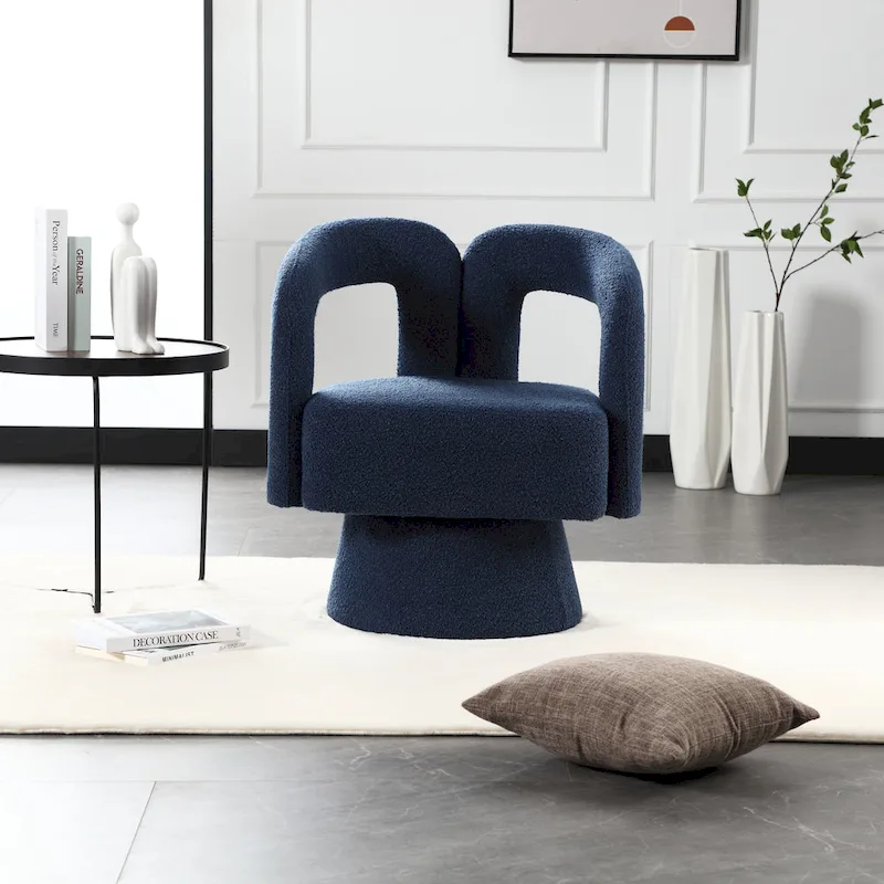 HOMEFUN Boucle Upholstered 360 Degree Swivel Cuddle Barrel Accent Chairs