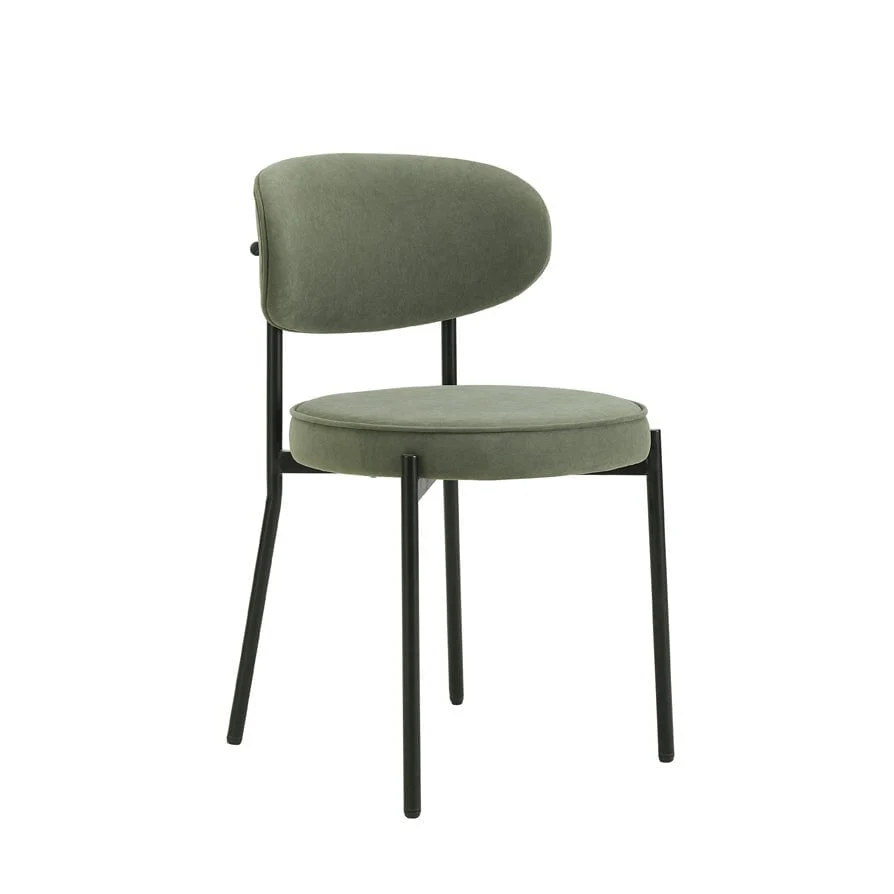 Contemporary Sage Green Matte Velvet Dining Chair with Rounded Back for Dining Room