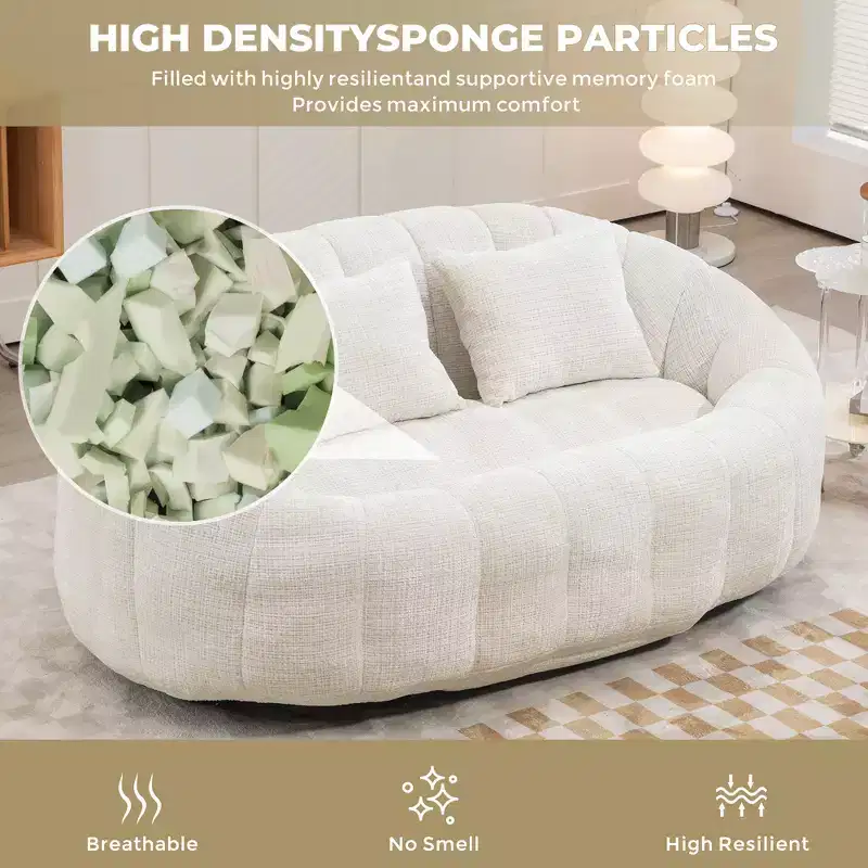 GDFStudio Anna Chenille Tufted 57.06 W Bean Bag Sofa with 2 Pillows