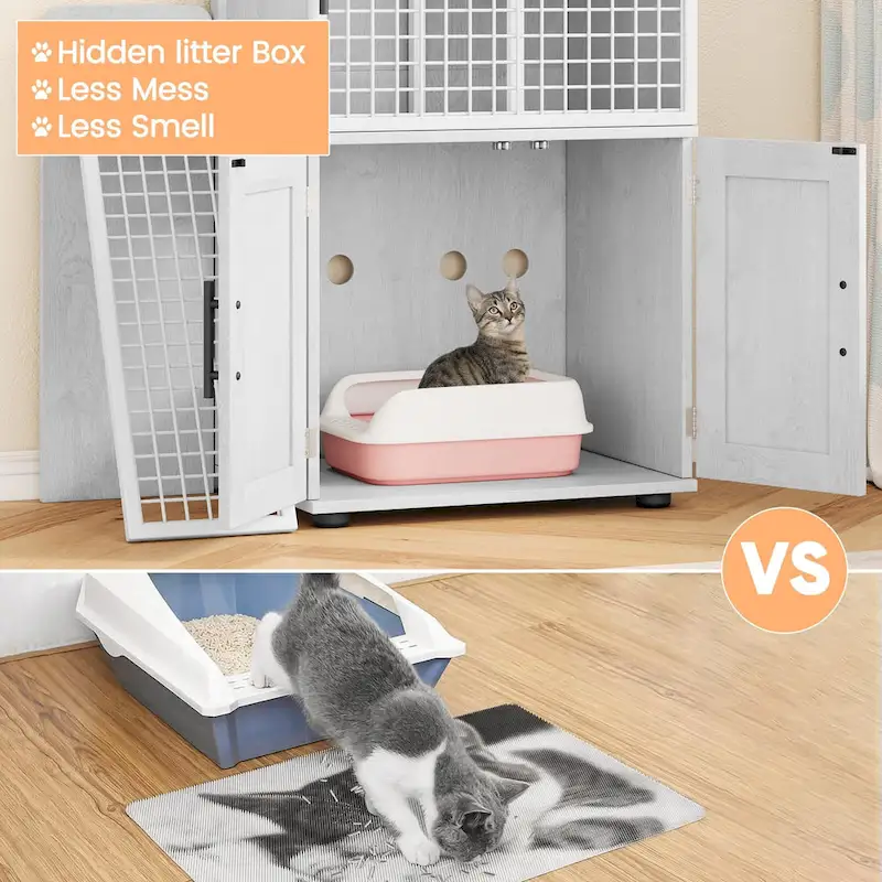 Modern Double Layer Cat Litter Box Enclosure, Hidden Cat Litter Box