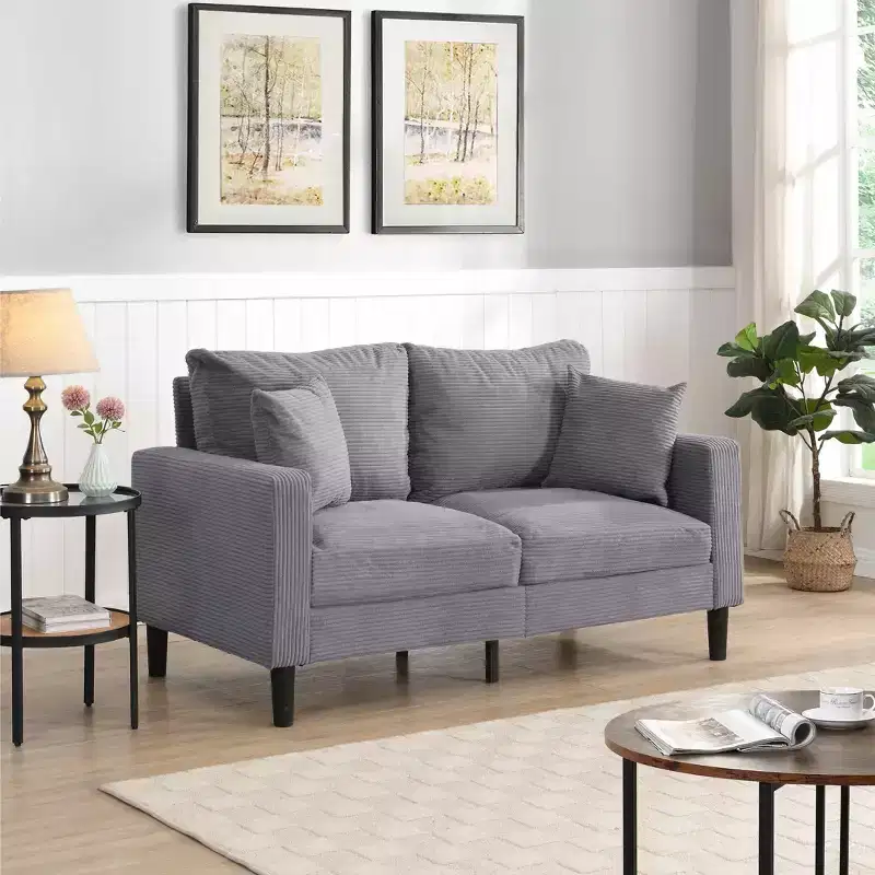 Modern Upholstered Wooden Frame Loveseat Sofa for Small Space, Living Room, Bedroom — Light Gray