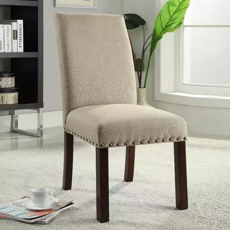 Set of 2 Dining Chair with Nailhead Trim Linen