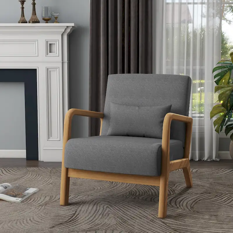 Mid Century Modern Upholstered Accent Chair with Pillow
