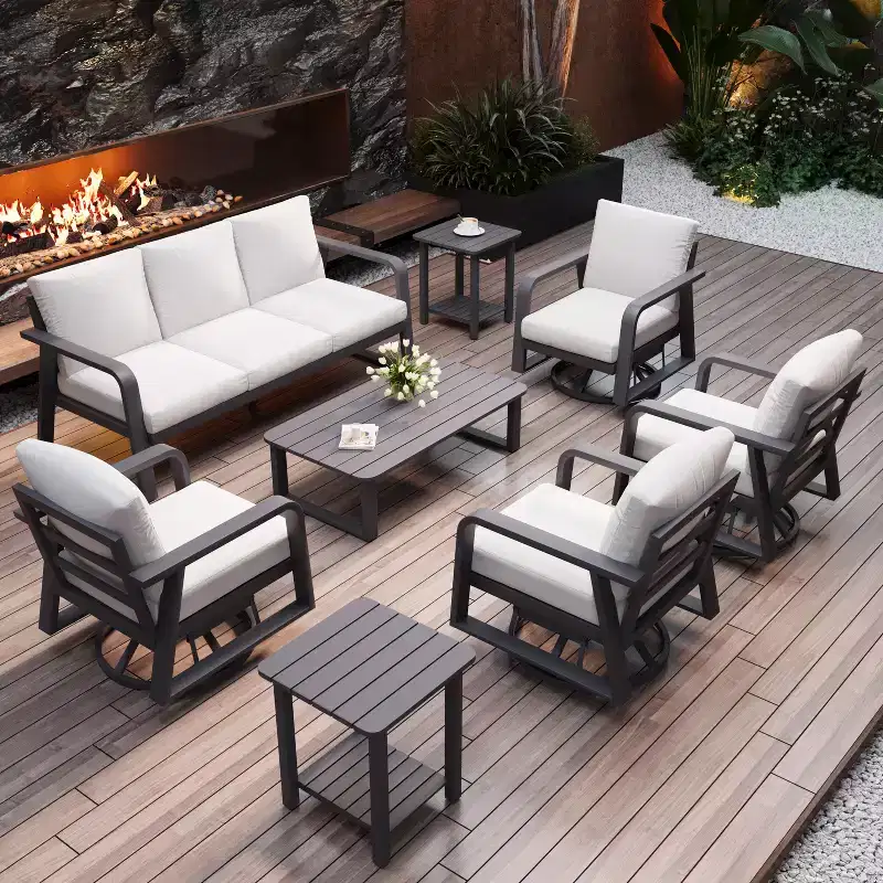 GDFStudio Athena Modern 8 Piece Aluminum Patio Chat Set with Cushion
