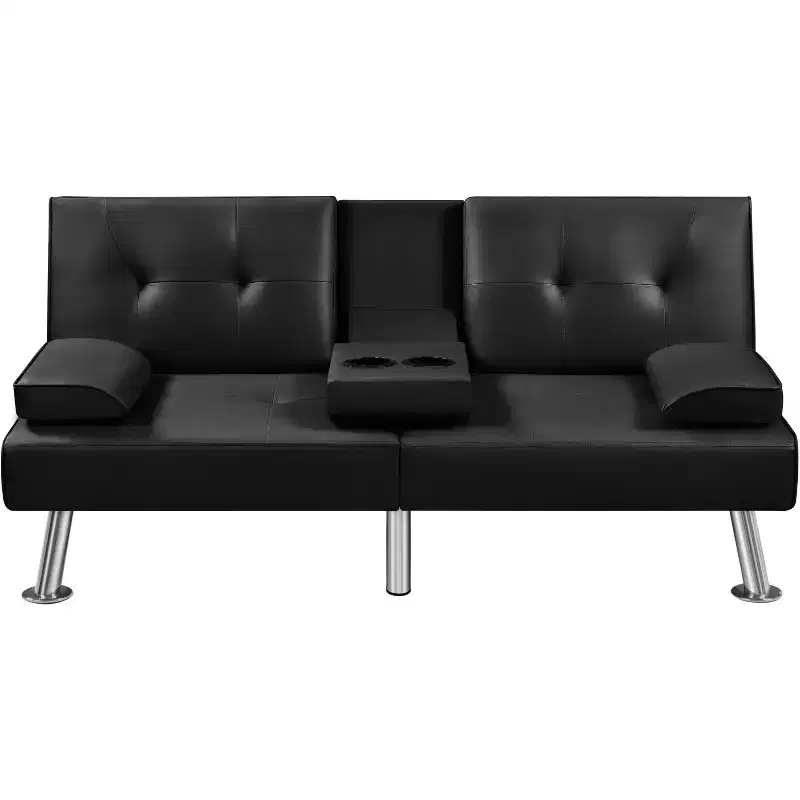 Yaheetech Faux Leather Convertible Futon Sofa Bed