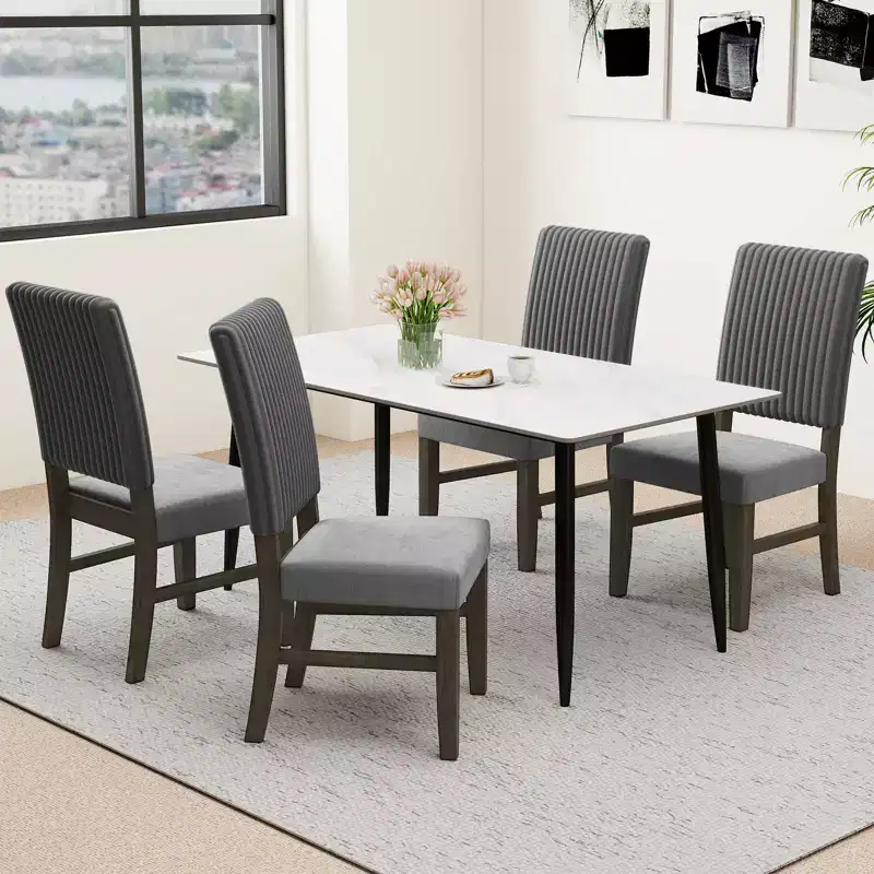 Dining Chair 4 Mid-Century Modern Velvet Fabric Upholstered Chairs