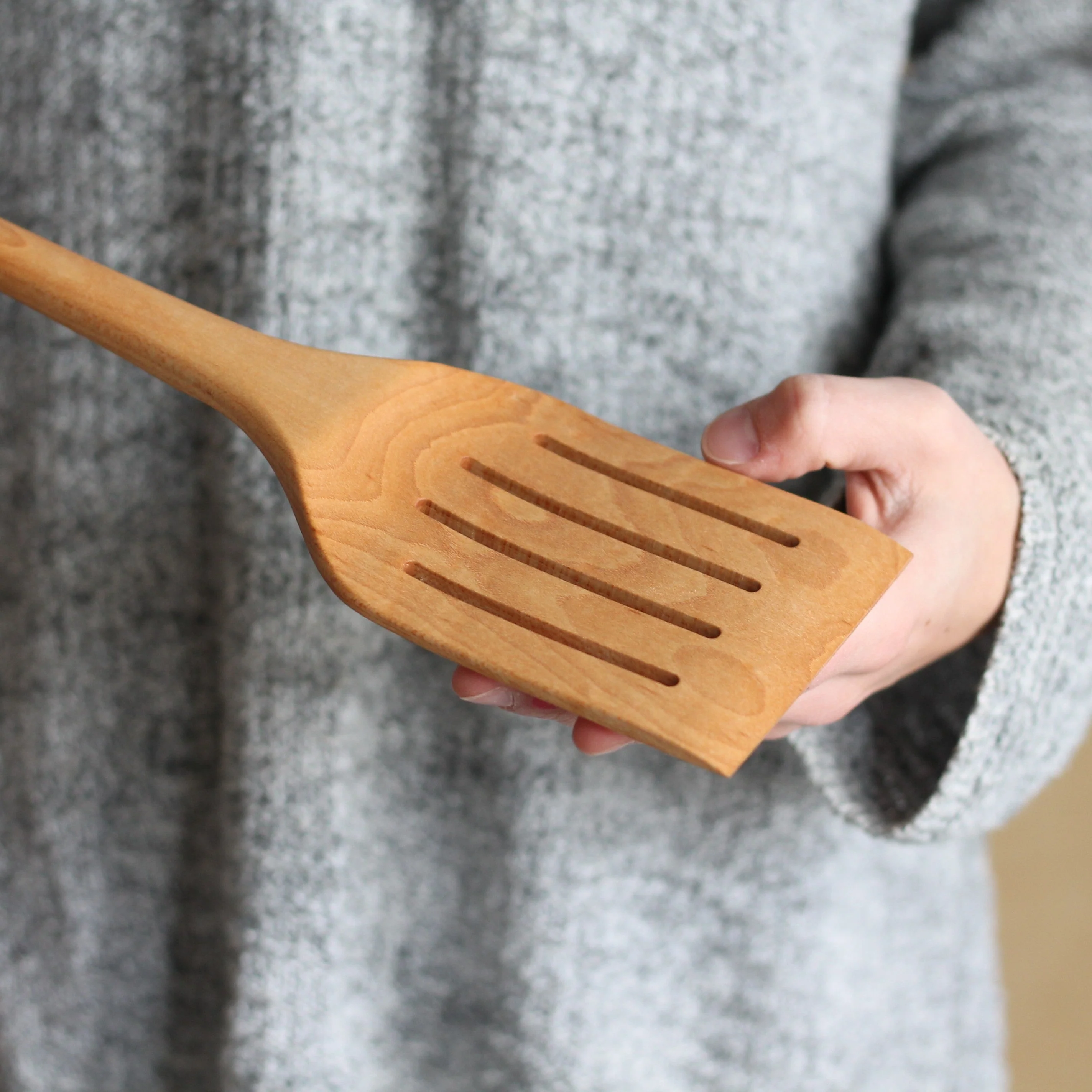 Handmade Wooden Large Slotted Spatula Turner
