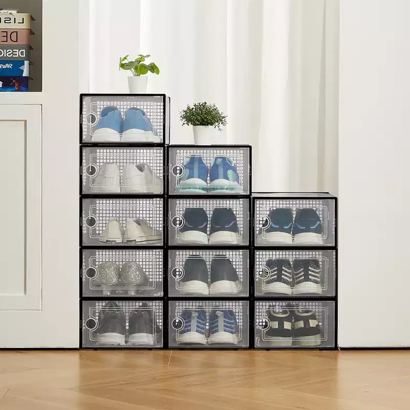 12-Pack Extra-Large Clear Plastic Storage Bins with Stackable Design and Durable Lids for Organizing Shoes, Toys, and Closet or Under-Bed Storage