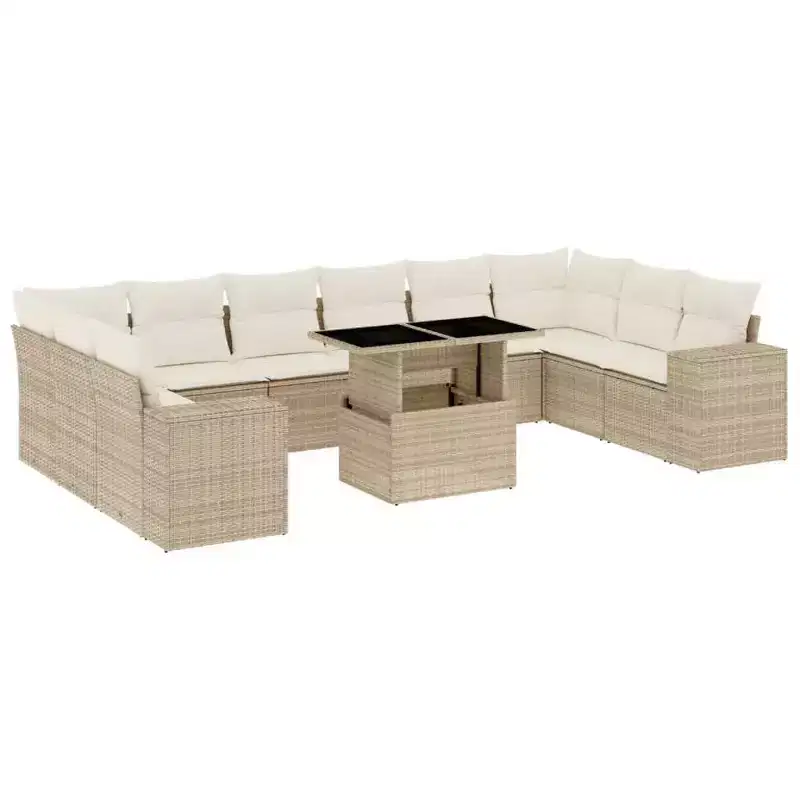 vidaXL 11 Piece Patio Sofa Set with Cushions Poly Rattan, Modular Outdoor Sectional, Adjustable Table, Weatherproof, Multiple Colors