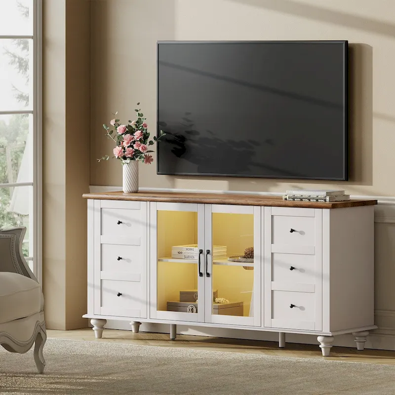 Farmhouse-Style Barn Door TV Stand — Storage Cabinet & Entertainment Center, Fits TVs Up to 65 Inches
