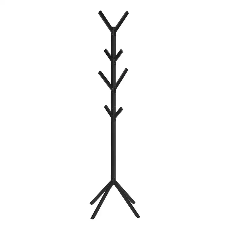 Freestanding Coat Rack with 8 Hooks, Contemporary Hall Tree with Metal Frame, Entryway Storage for Living Room, Bedroom, Black