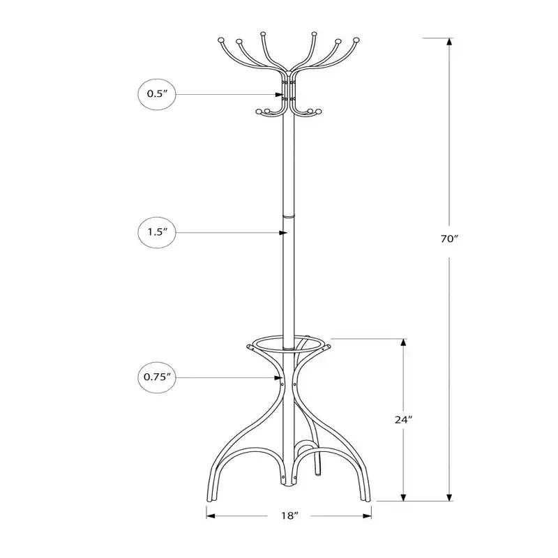 Metal Coat Rack 12 Hooks with Umbrella Holder 70''H