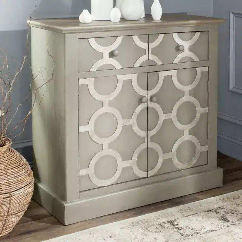 2-Drawer 2-Door Storage Chest in Grey, Fir Wood & MDF, 50 lbs/Drawer, No Assembly Required