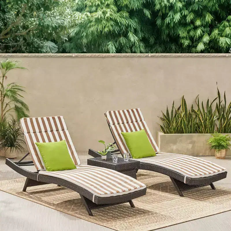 GDFStudio Olivia Multibrown 3 Piece Armless Chaise Lounge Chat Set with Cushions