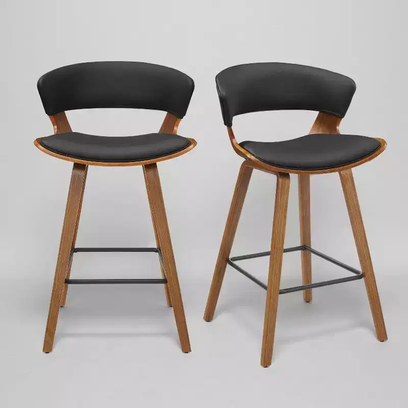 Art Leon Comfortable Faux Leather and Wood Barstool, Set of 2