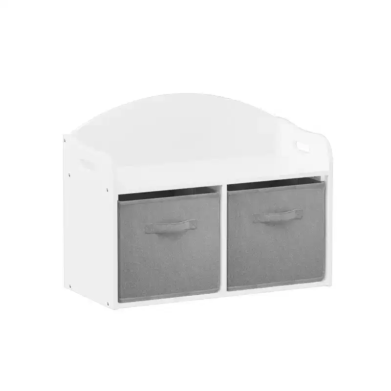 Kids Wooden Toy Box/Bench with Collapsible Fabric Drawers - White