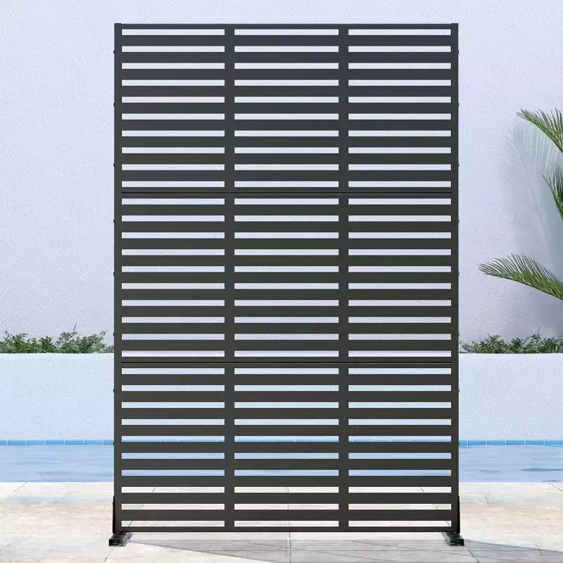 Black Galvanized Steel Louvered Partition Screen – Triple Width