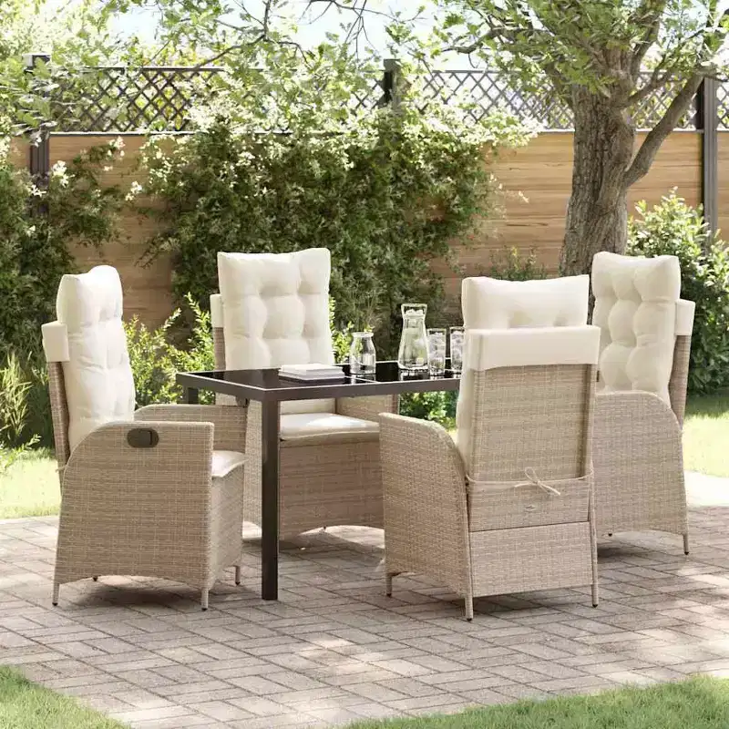 vidaXL Garden Dining Set with Cushion 5 pcs Beige Poly Rattan