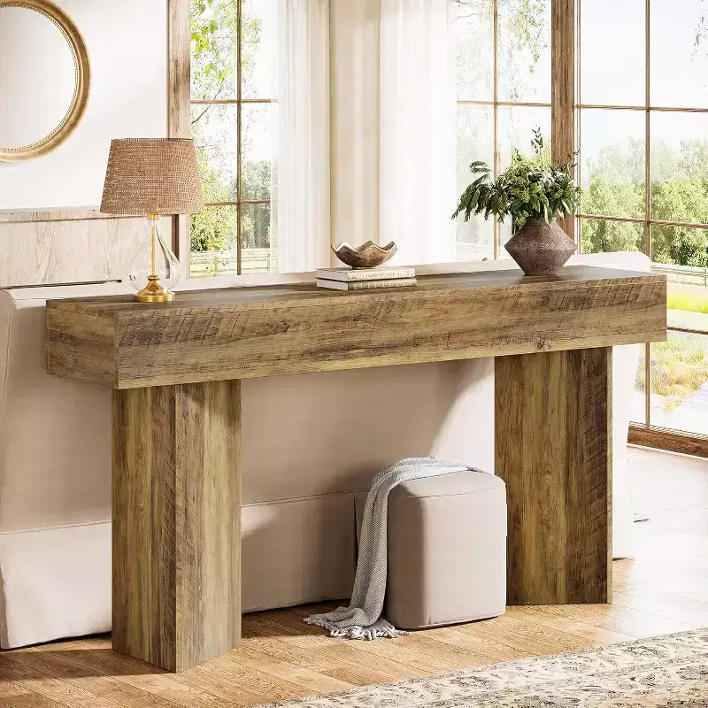 63-Inch Farmhouse Console Table, MDF Rustic Brown Narrow Wooden Table for Entryway, Sofa, Foyer, Hallway
